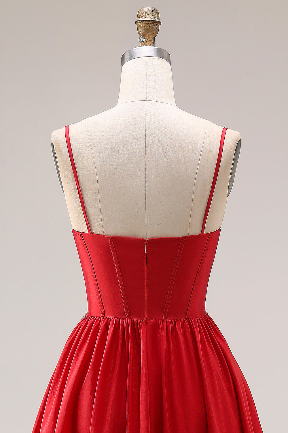 Sparkly Red Beaded A Line Corset Maxi Prom Dress with Slit