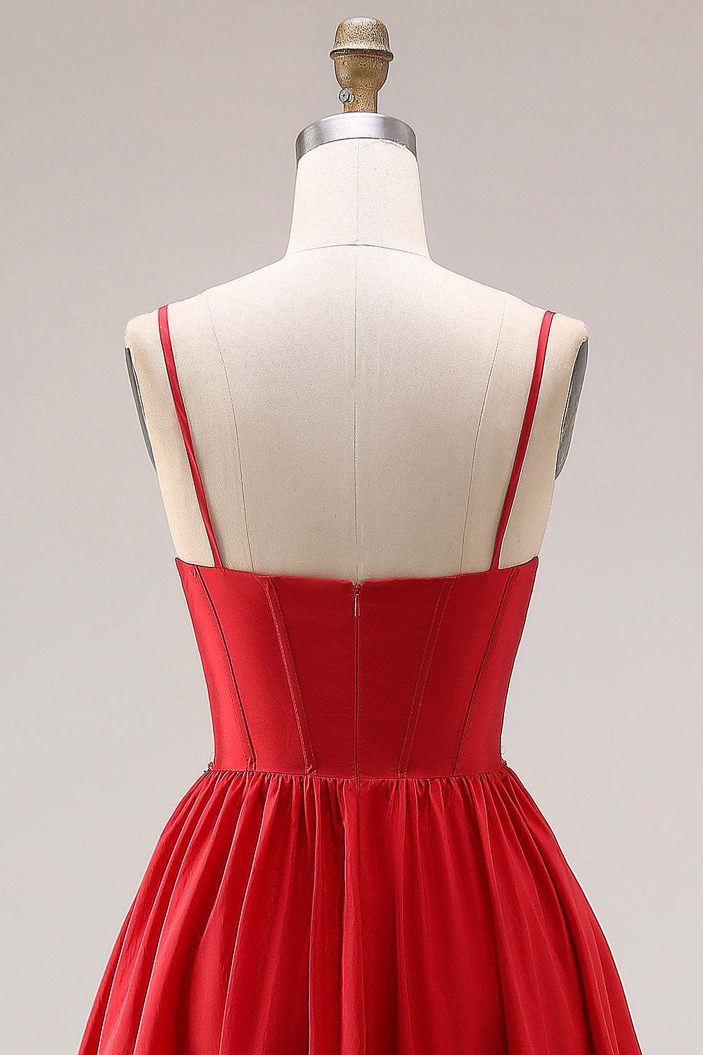 Sparkly Red Beaded A Line Corset Maxi Prom Dress with Slit