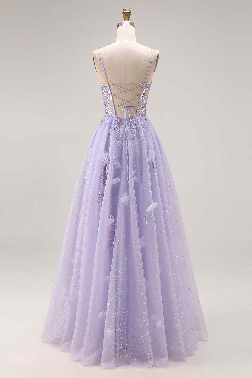 Sparkly Light Purple Sequin A Line Long Corset Prom Dress with Slit
