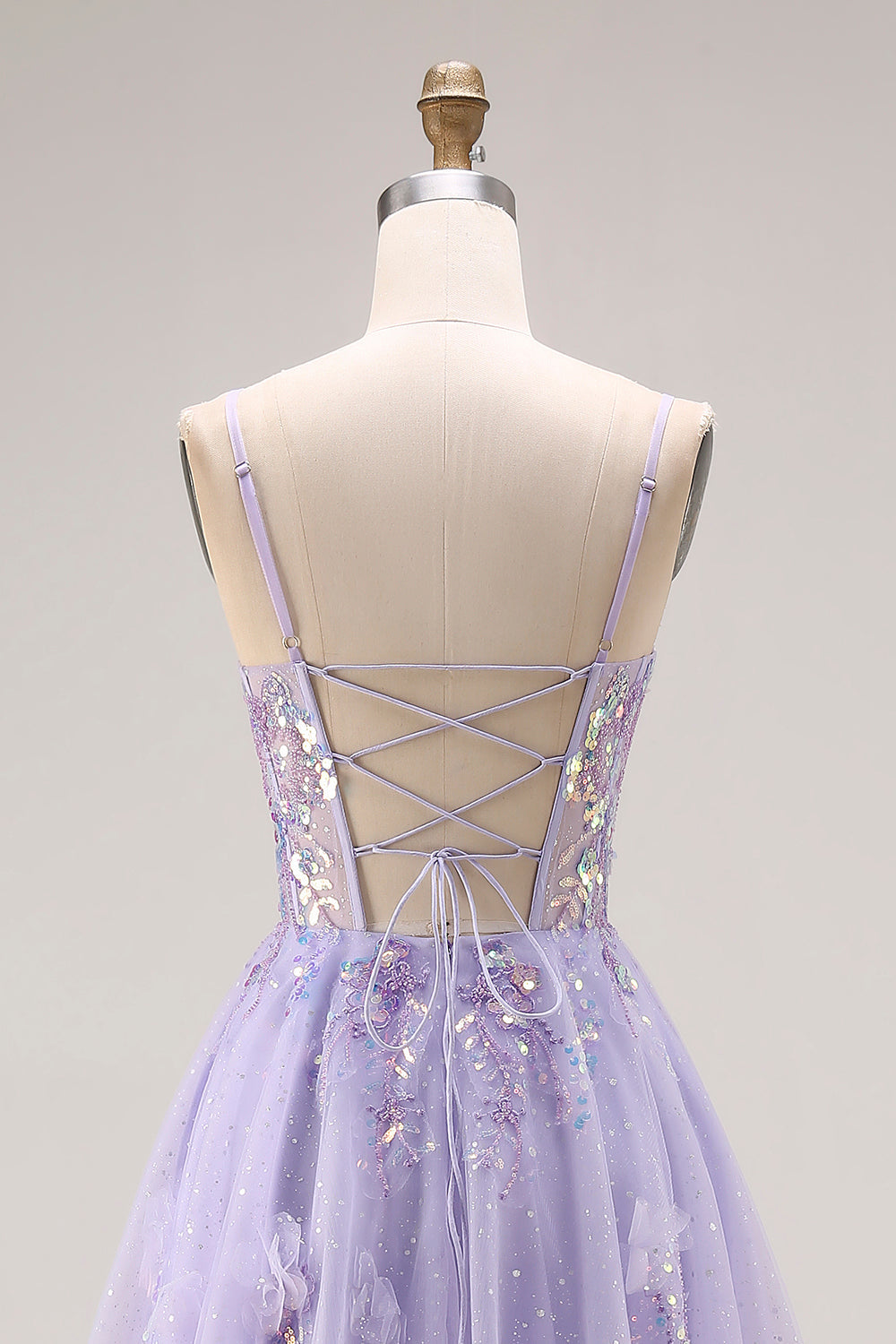 Sparkly Light Purple Sequin A Line Long Corset Prom Dress with Slit