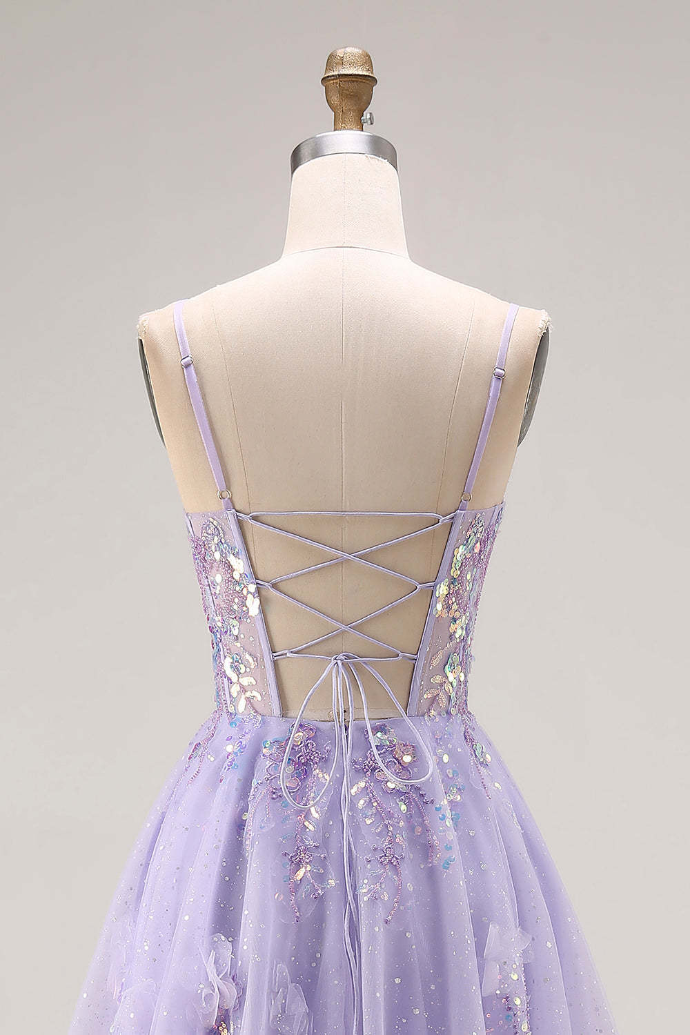 Sparkly Light Purple Sequin A Line Long Corset Prom Dress with Slit