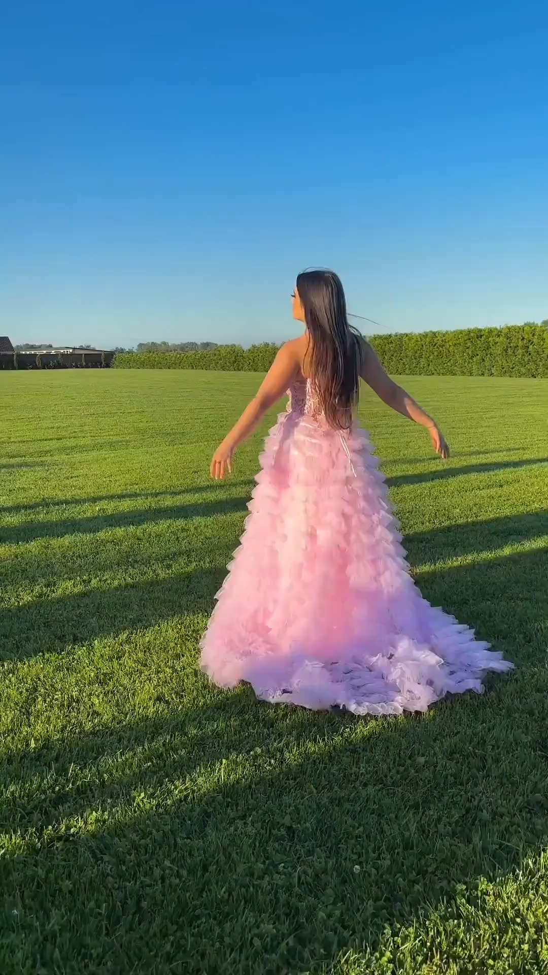 Pink A Line Strapless Tiered Long Corset Prom Dress With Lace