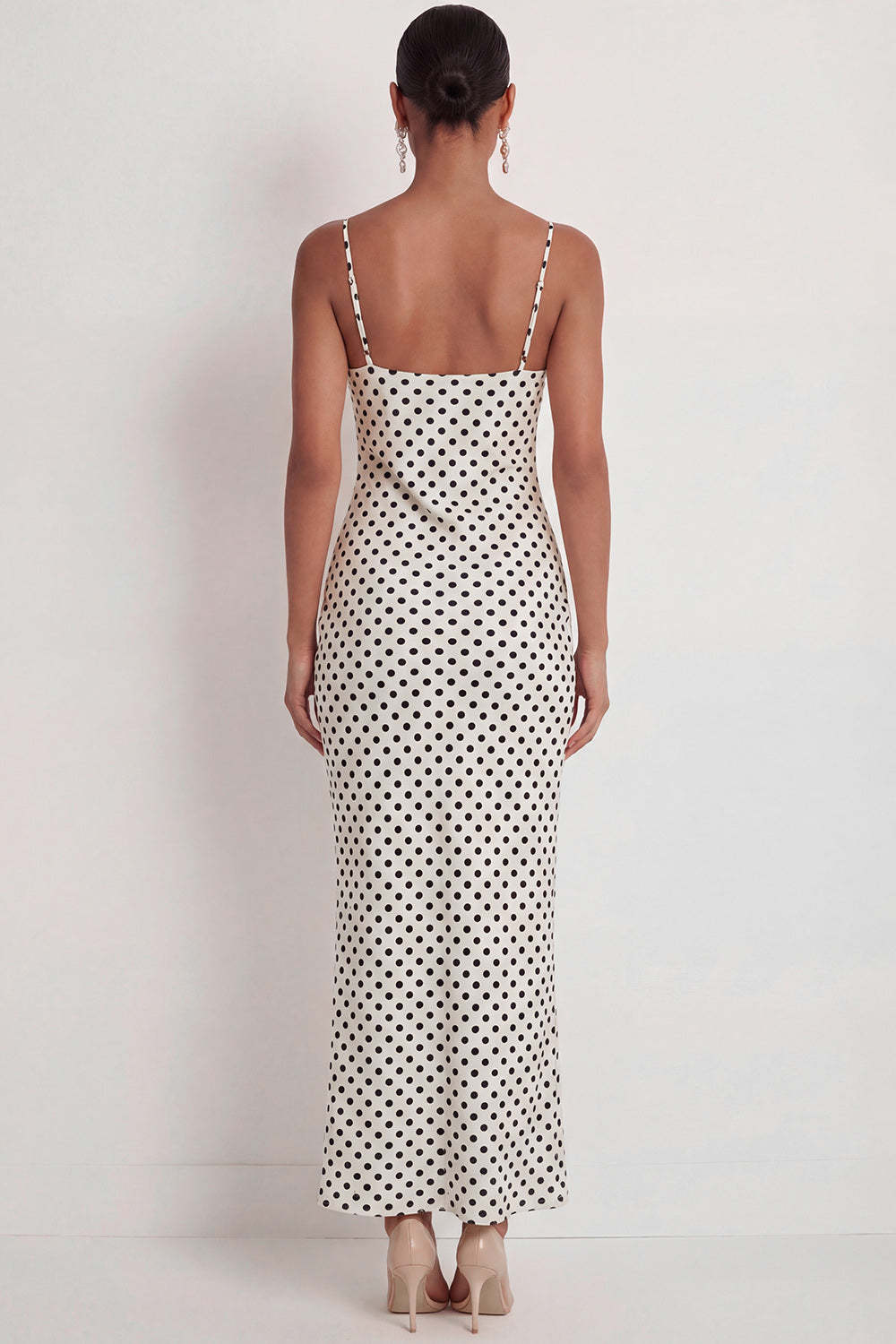 Black White Dots Spaghetti Straps Mermaid Long Wedding Guest Dress