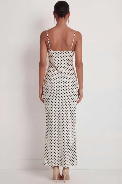 Black White Dots Spaghetti Straps Mermaid Long Wedding Guest Dress
