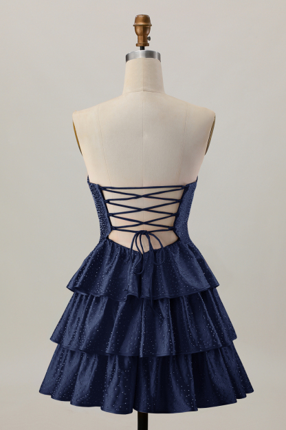 Sparkly Orange Strapless Tiered Keyhole Short Homecoming Dress with Ruffles