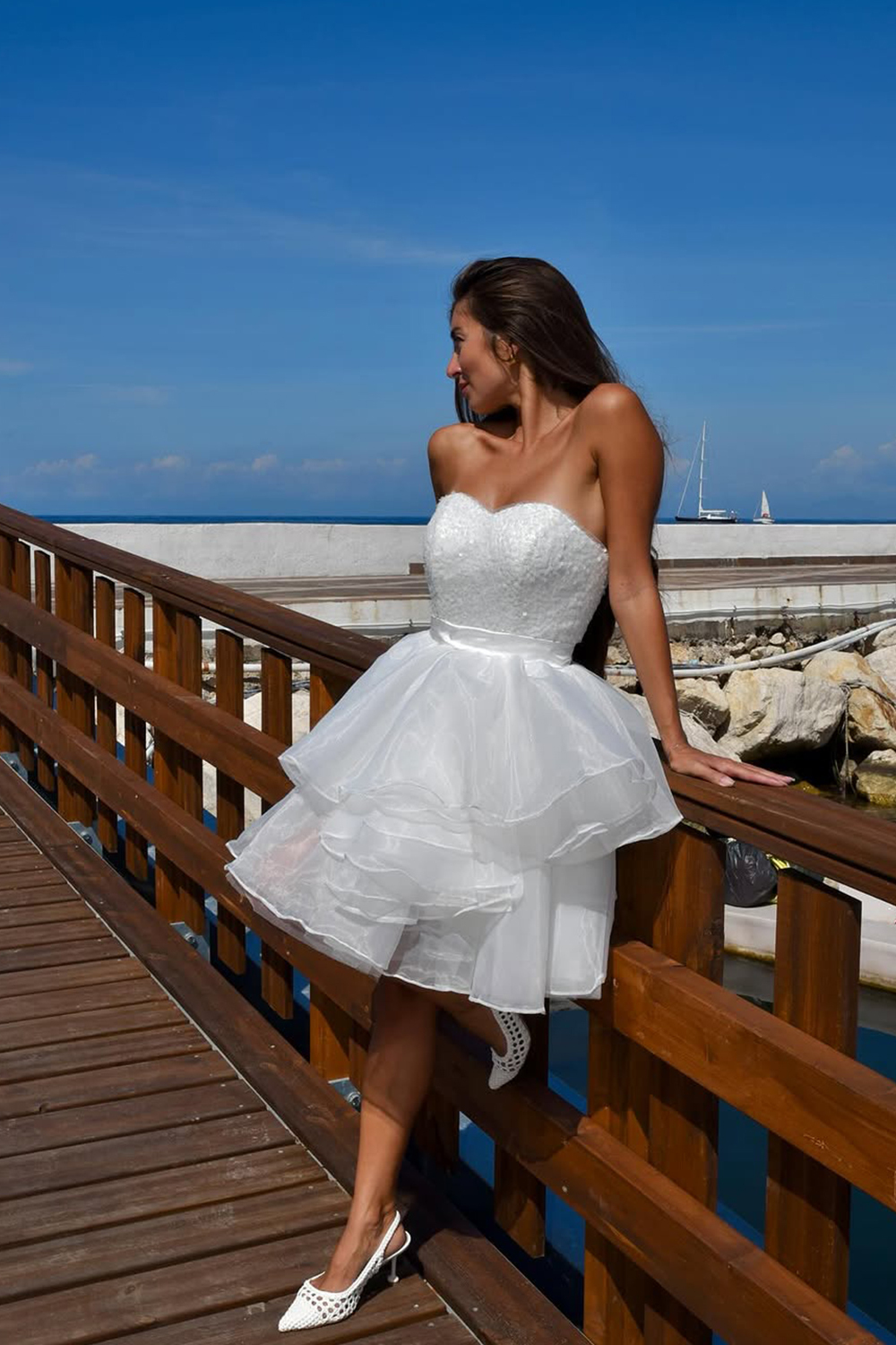 White Sweetheart Short Ruffled Homecoming Dress with Sequins
