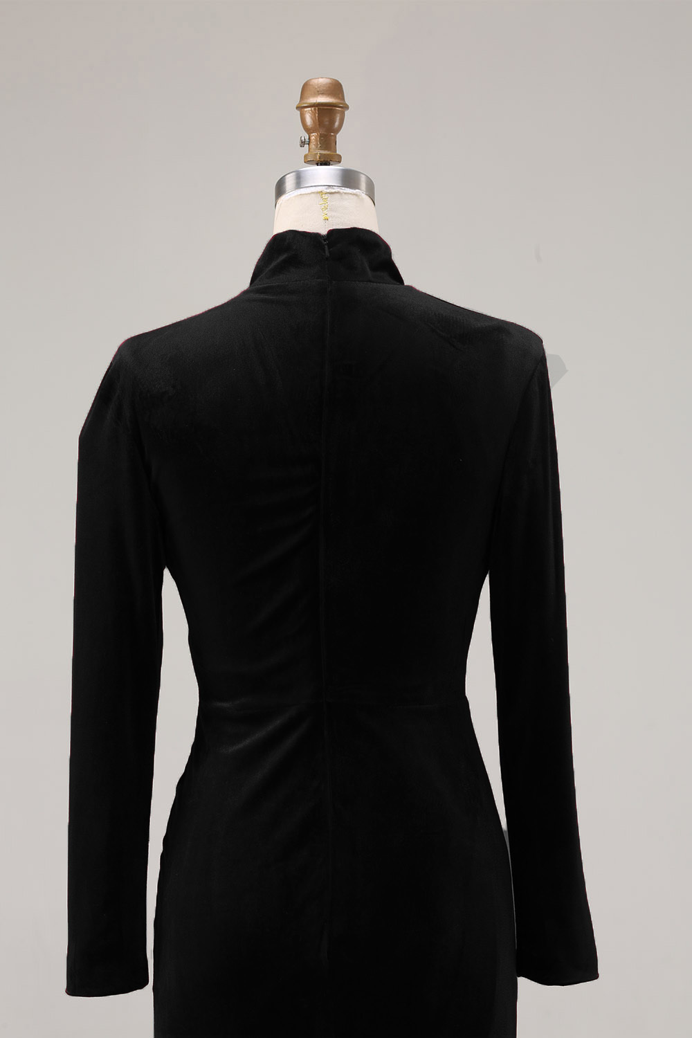 Black Velvet High Neck Sweep Train Holiday Party Dress with Sleeves