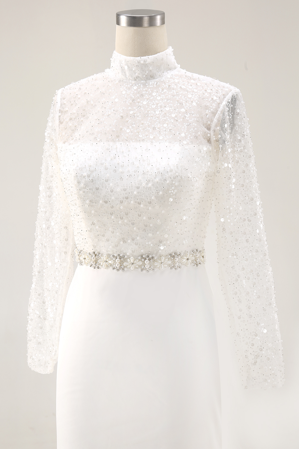 Sparkly White Mermaid High Neck Maxi Sequined Wedding Reception Dress