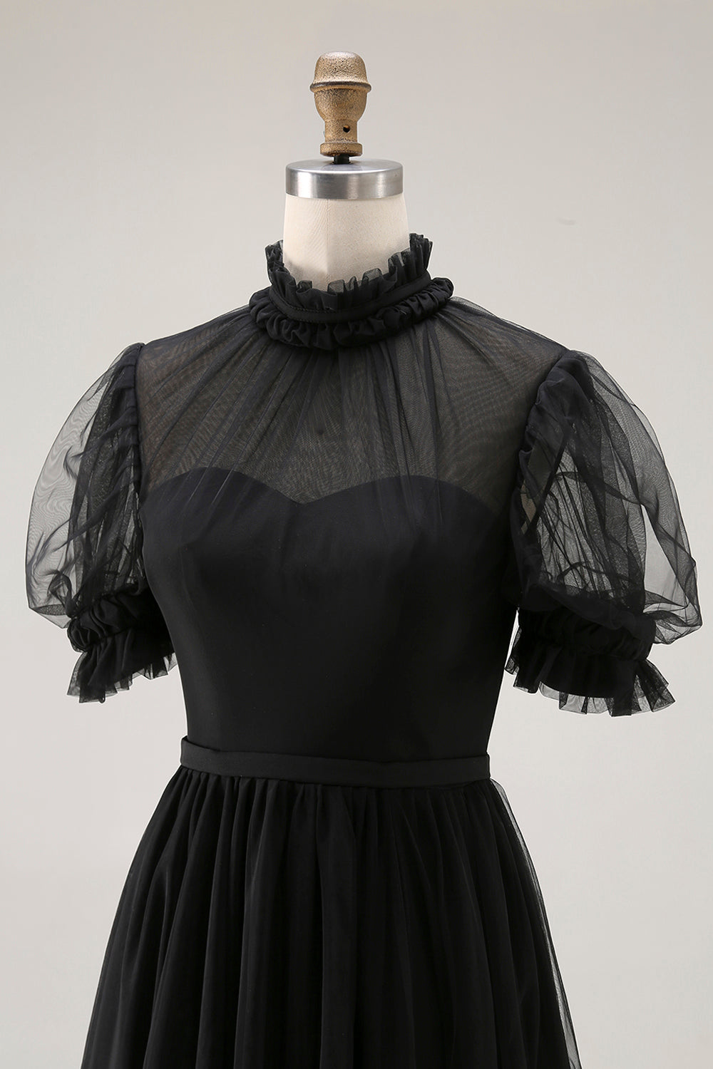 Black Long High Neck Plus Size A Line Formal Dress with Sleeves