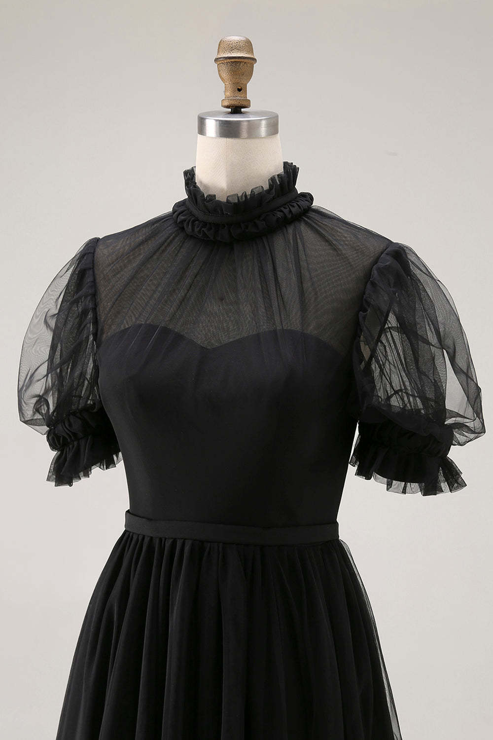 Black Long High Neck Plus Size A Line Formal Dress with Sleeves