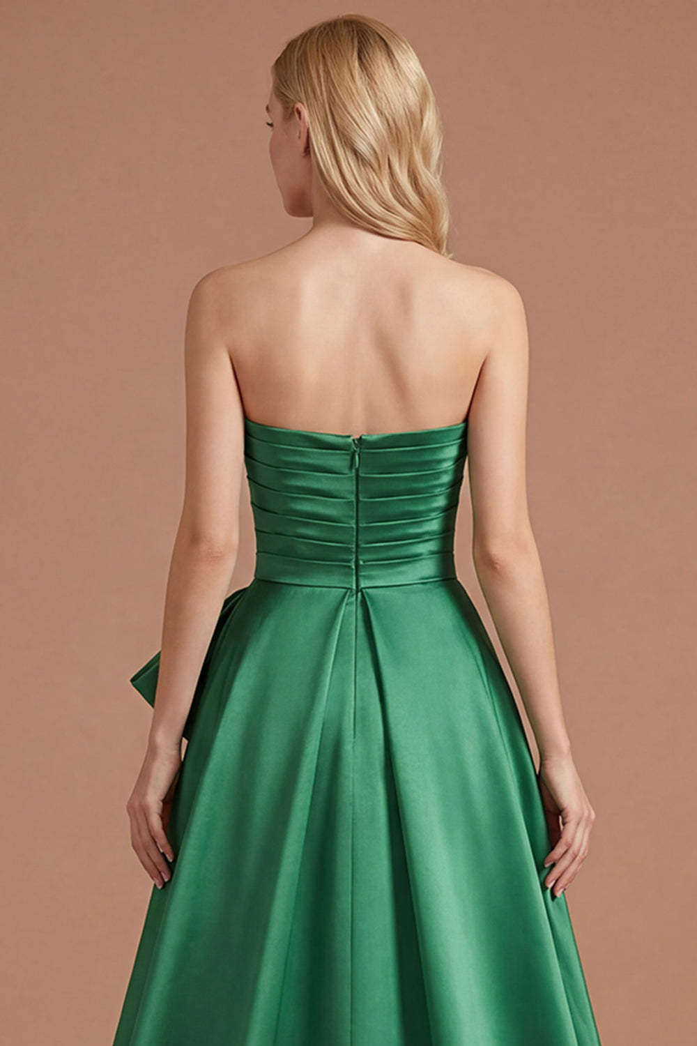 Dark Green A Line Ruched Strapless Long Prom Dress with Detachable Cape