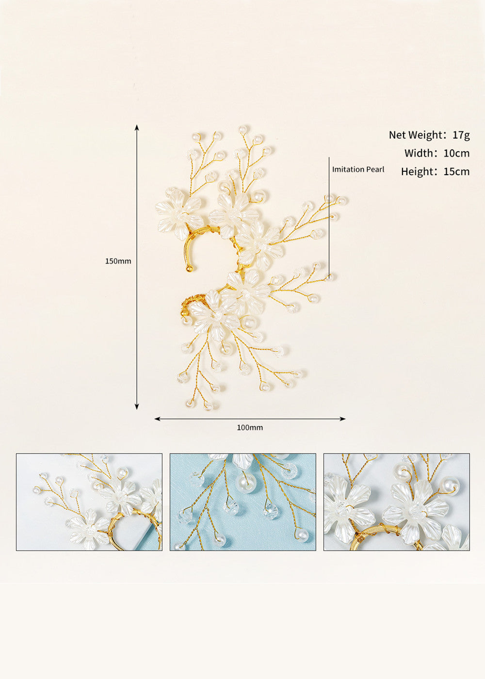 Flower and Pearl Fairy Ear Cuffs  (left ear only)