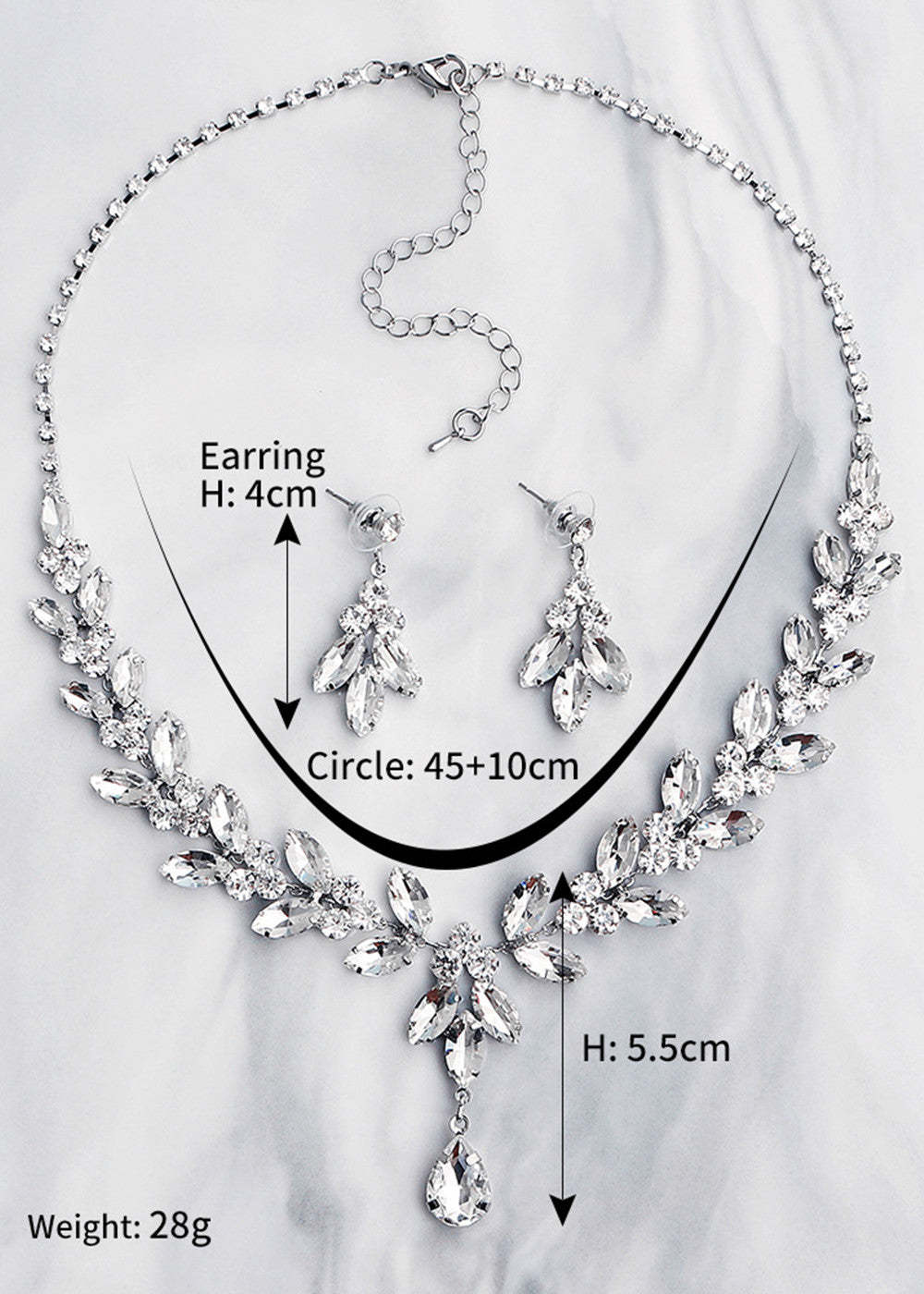 Leafy Cubic Zirconia Necklace and Earring Set