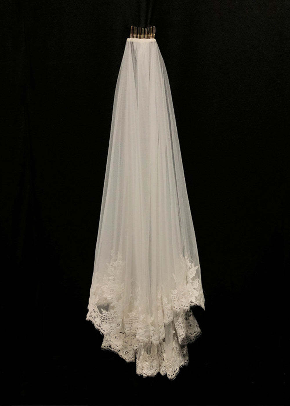 Two-tier Lace Applique Edge Tulle Waltz Bridal Veils