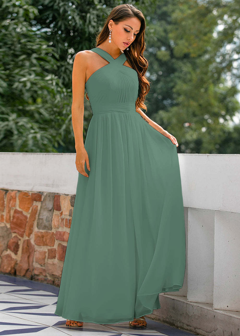 Halter Chiffon Long Bridesmaid Dress