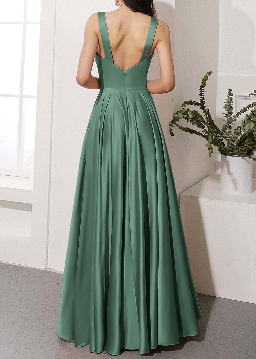 V-neck Long Bridesmaid Dress with Split