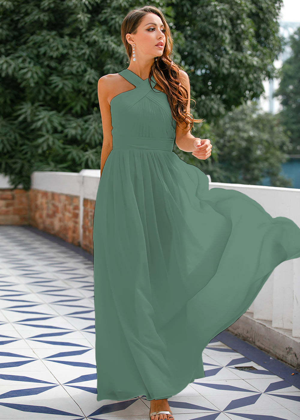Halter Chiffon Long Bridesmaid Dress