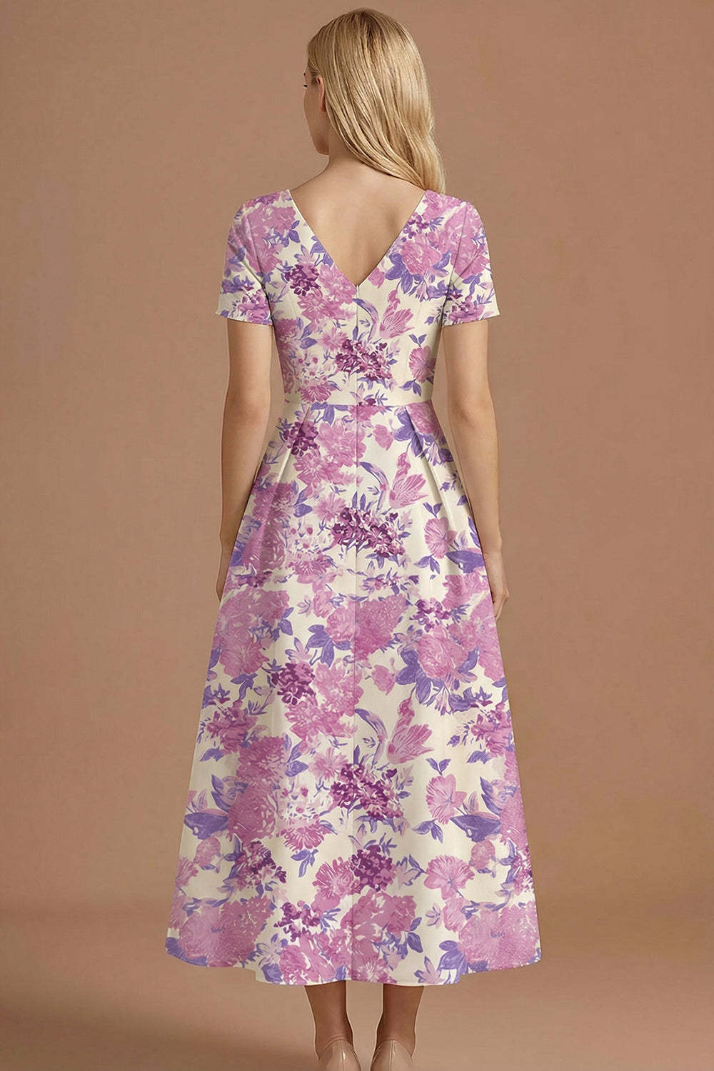 A Line Blue Daffodil Floral Jacquard V Neck Maxi Prom Dress