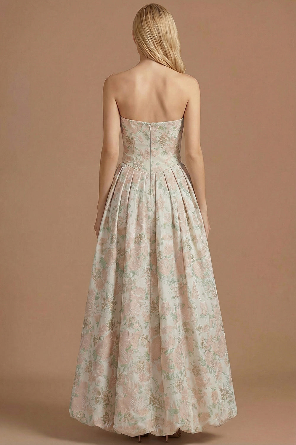 A Line Blue Daffodil Floral Jacquard Maxi Prom Dress with Slit