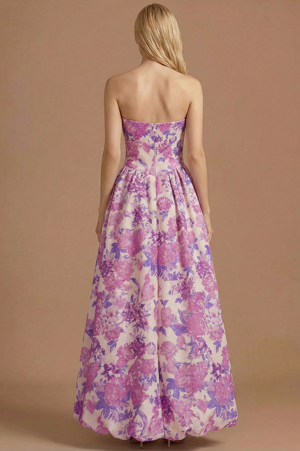 A Line Blue Daffodil Floral Jacquard Maxi Prom Dress with Slit