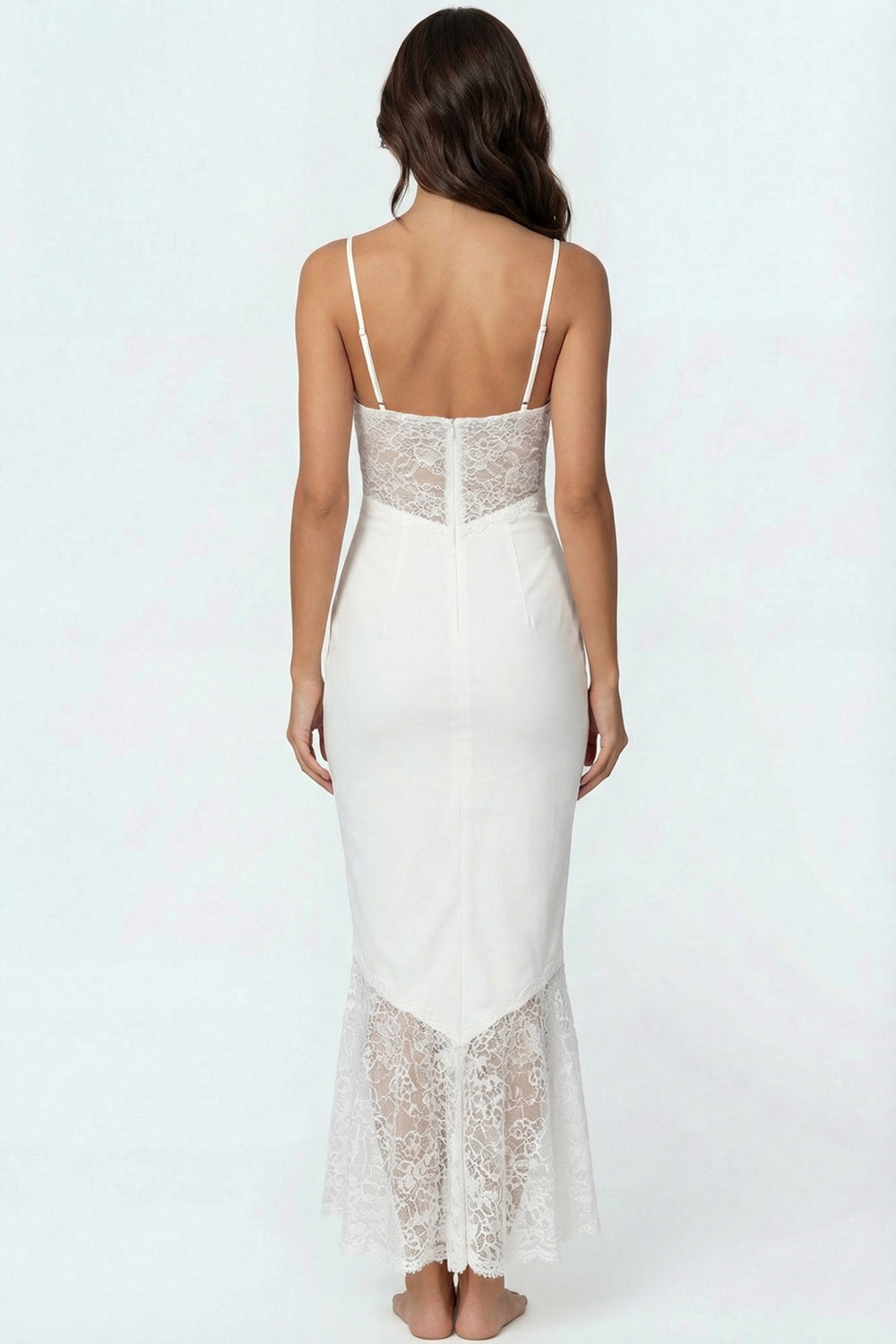 Spaghetti Straps White Mermaid Maxi Wedding Reception Dress
