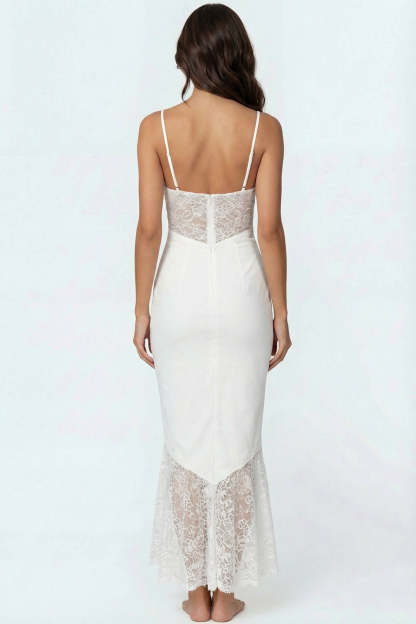 Spaghetti Straps White Mermaid Maxi Wedding Reception Dress