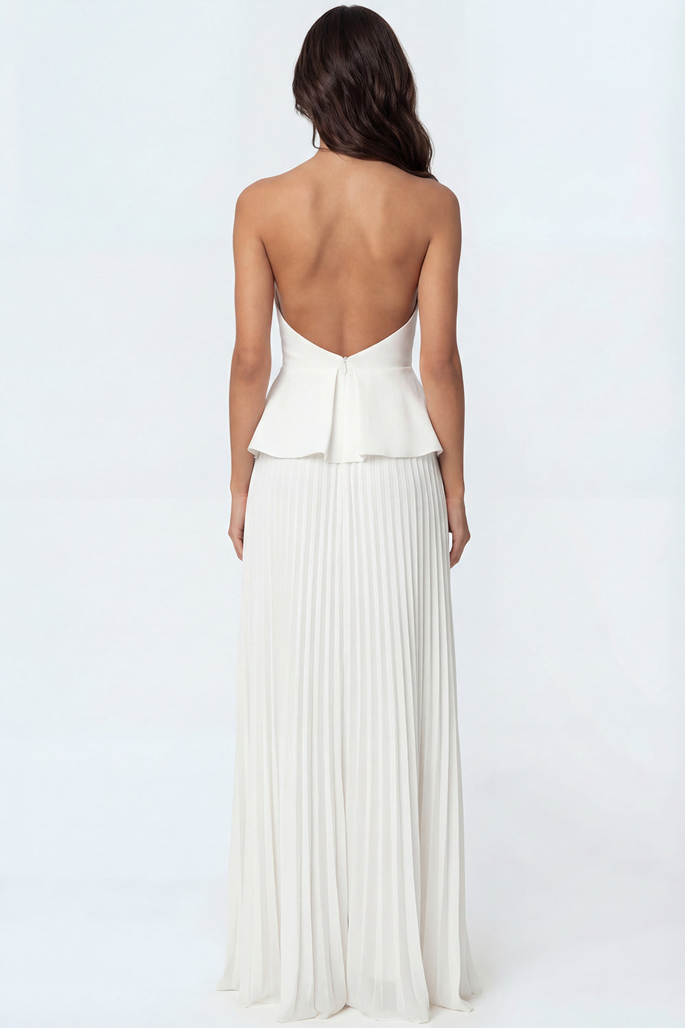 Ivory A Line Ruffled Pleated Strapless Long Engagement Dress