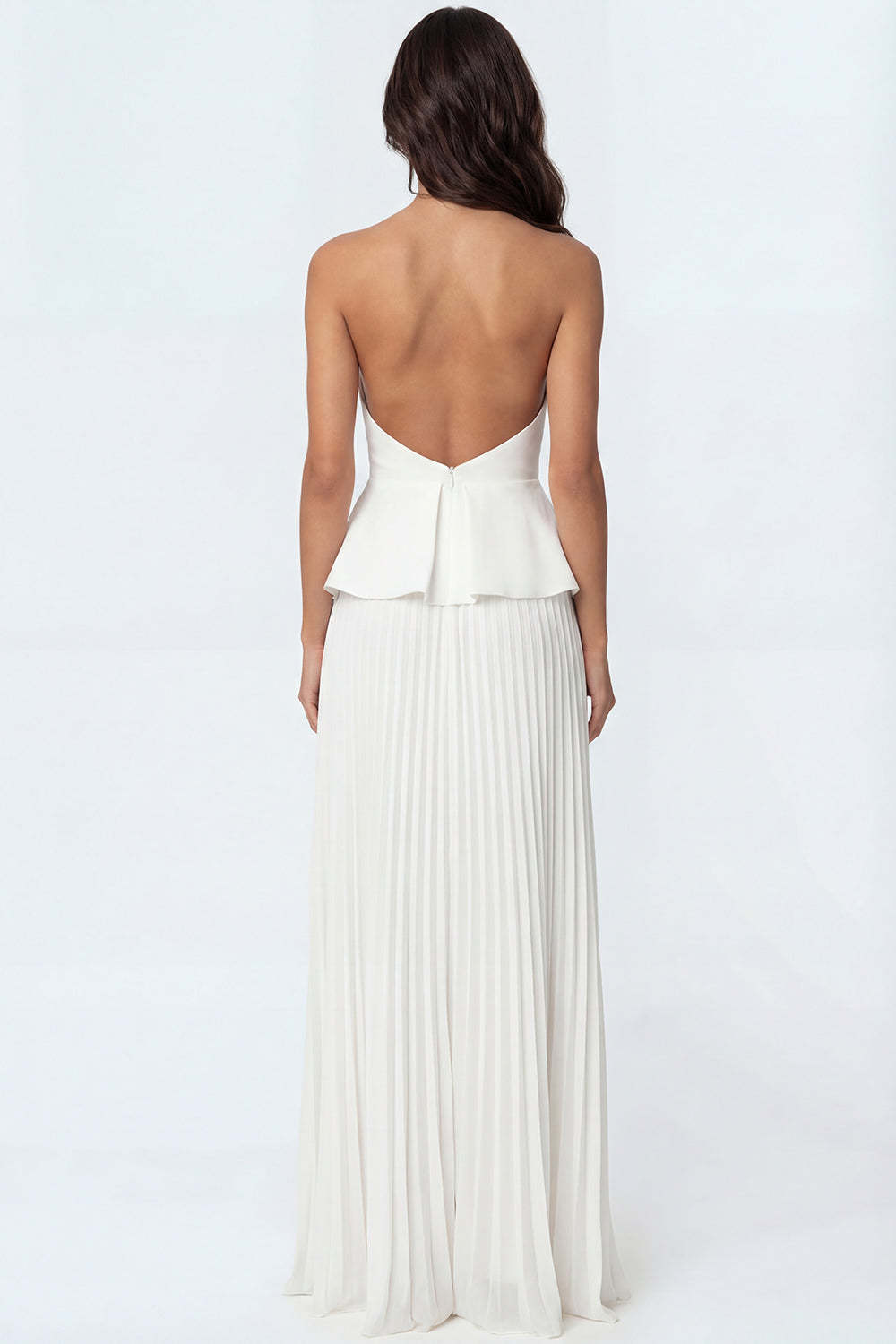 Ivory A Line Ruffled Pleated Strapless Long Engagement Dress