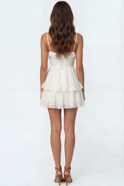 Ivory A Line Spaghetti Straps Corset Tiered Little White Dress