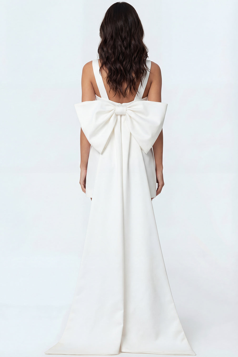 Ivory Bodycon Sleeveless Thick Straps Mini Engagement Dress with Bow