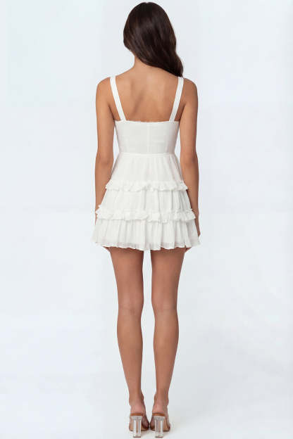 Ivory A Line Tiered Thick Straps Backless Mini Bridal Shower Dress