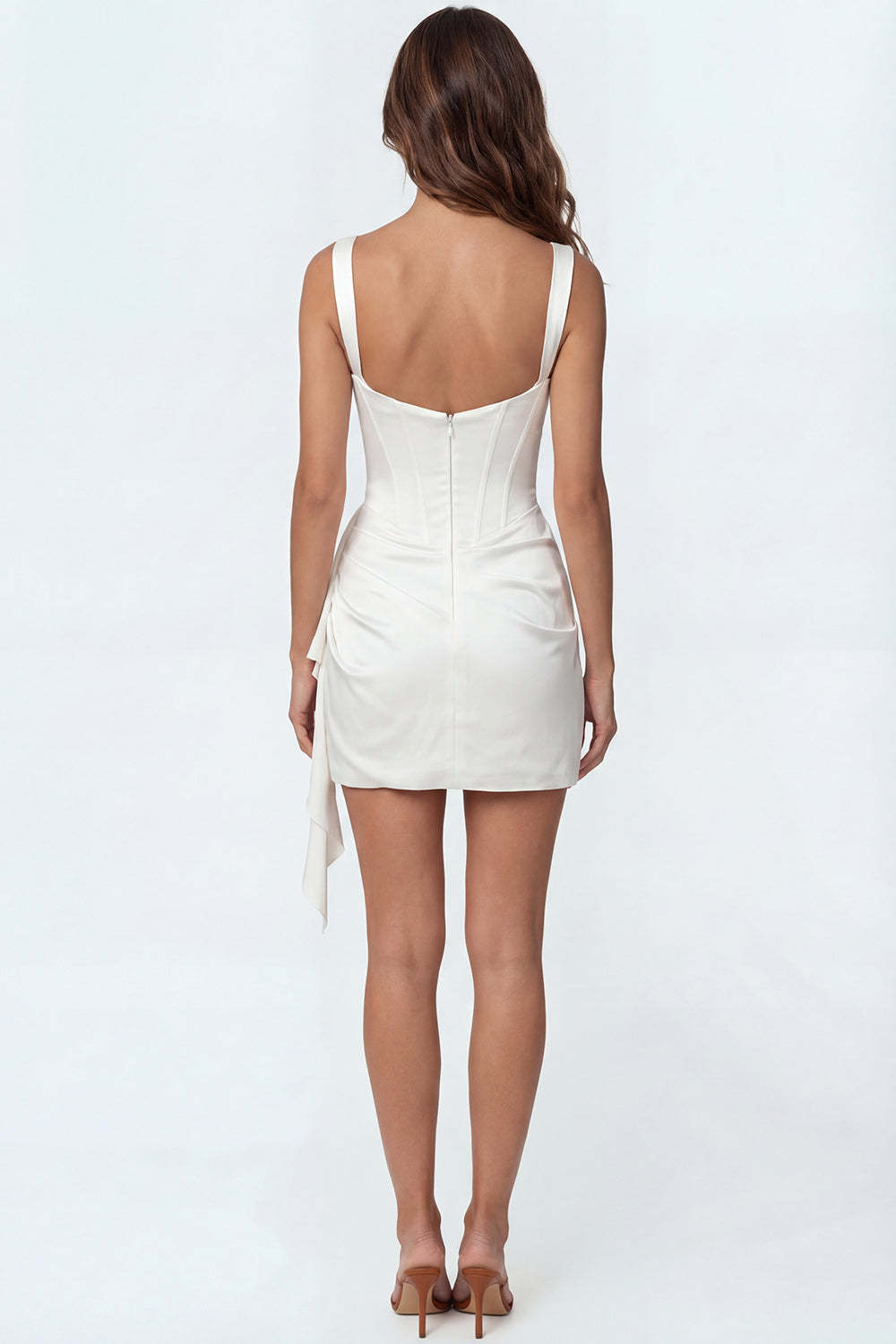 Ivory Thick Straps Bodycon Ruffled Corset Short Bridal Shower Dress