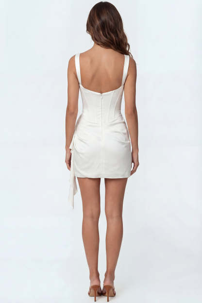 Ivory Thick Straps Bodycon Ruffled Corset Short Bridal Shower Dress