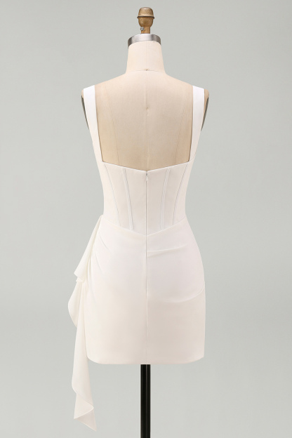 Ivory Thick Straps Bodycon Ruffled Corset Short Bridal Shower Dress