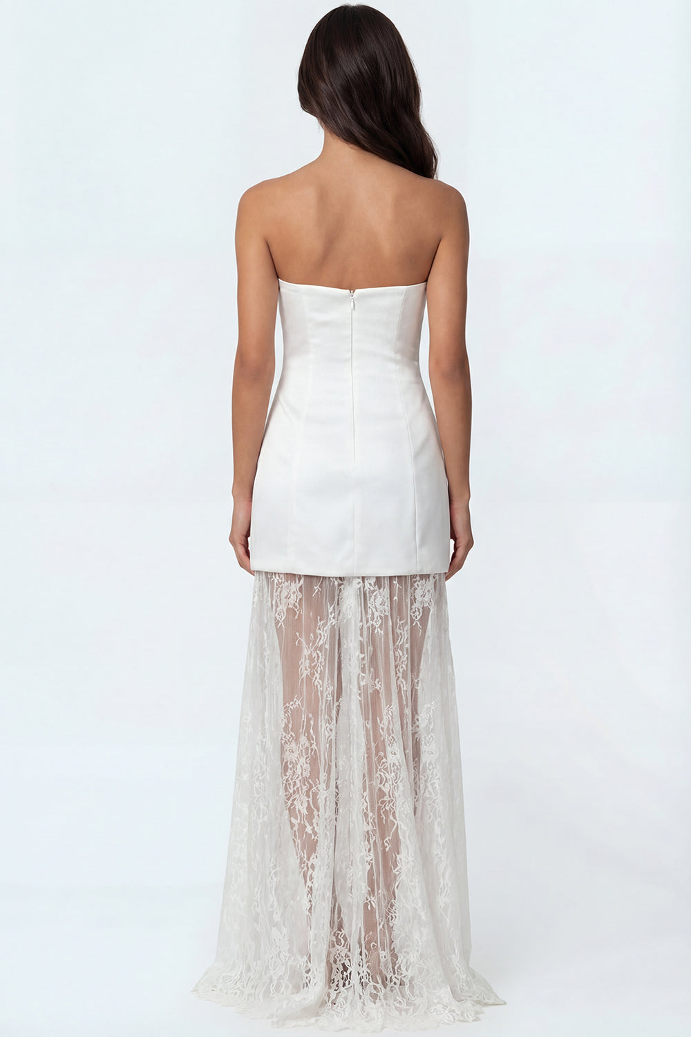 Ivory A Line Strapless Long Engagement Dress with Lace