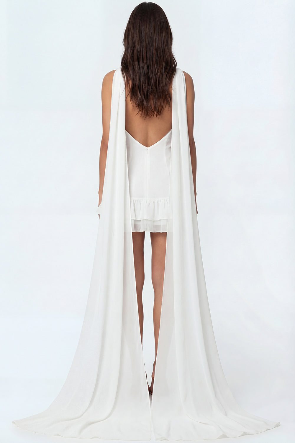 Ivory A Line Ruffled Spaghetti Straps Midi Bridal Shower Dress