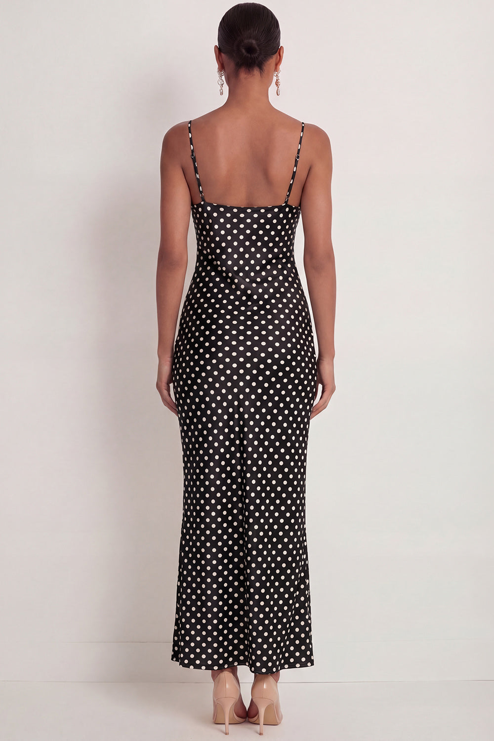 Black White Dots Spaghetti Straps Mermaid Long Wedding Guest Dress