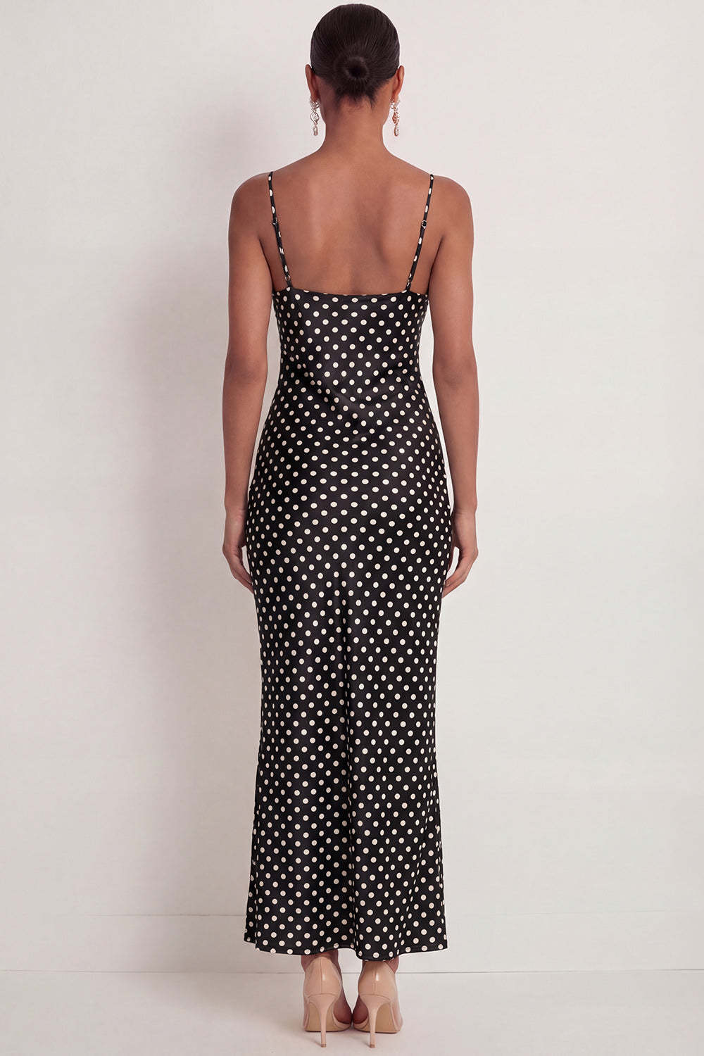 Black White Dots Spaghetti Straps Mermaid Long Wedding Guest Dress