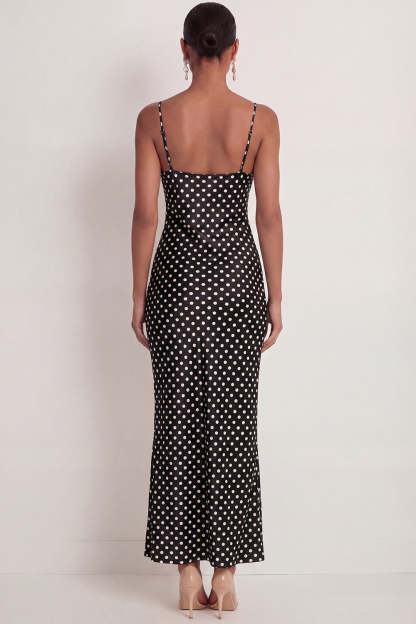 Black White Dots Spaghetti Straps Mermaid Long Wedding Guest Dress