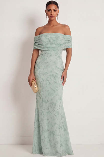 Leely Women Dusty Sage Mermaid Floral Long Wedding Guest Dress Off the Shoulder Chiffon Backless Formal Dress