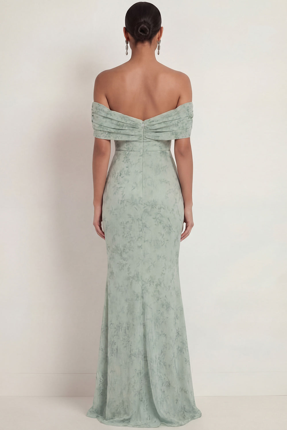 Dusty Sage Mermaid Floral Off the Shoulder Long Wedding Guest Dress