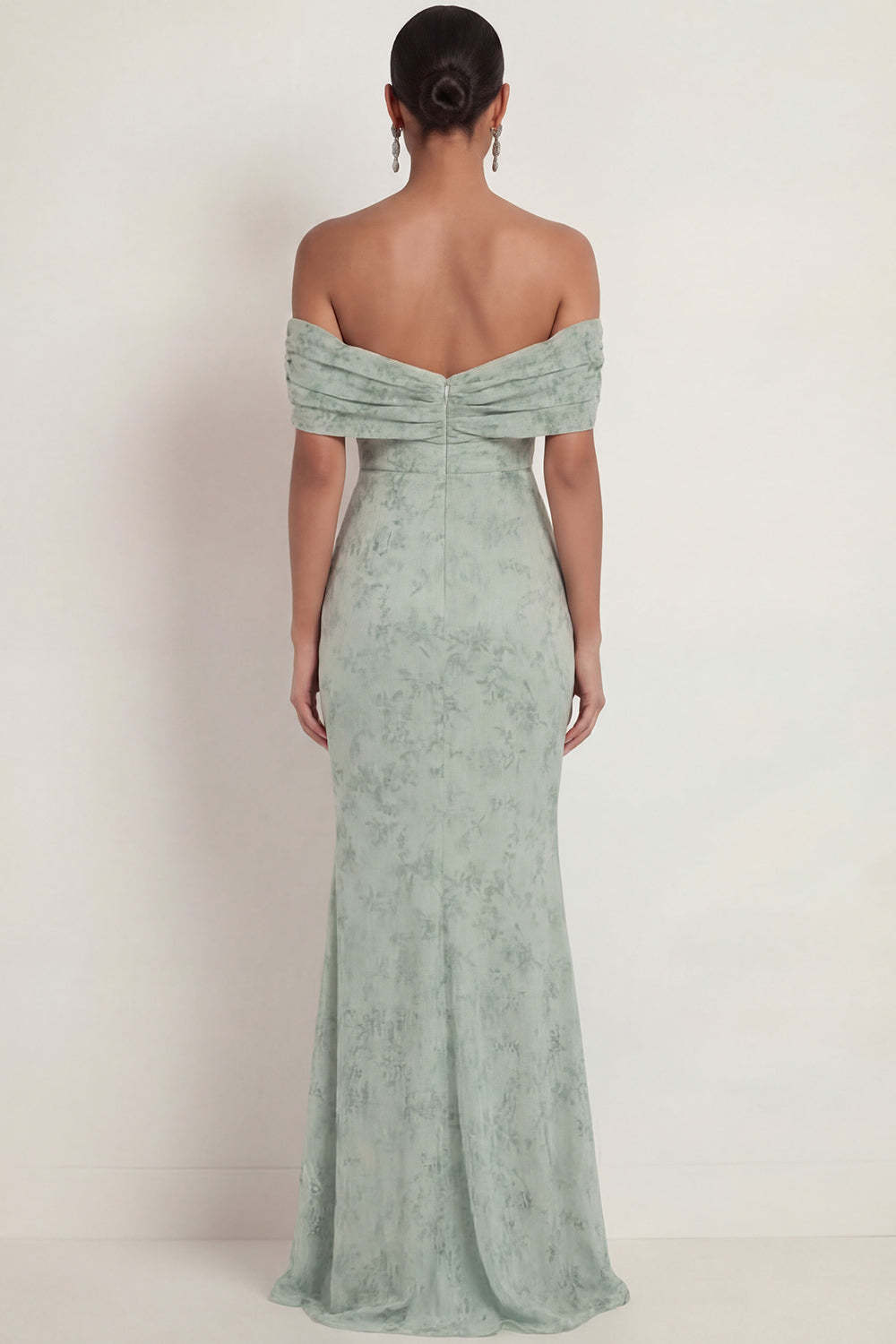 Dusty Sage Mermaid Floral Off the Shoulder Long Wedding Guest Dress