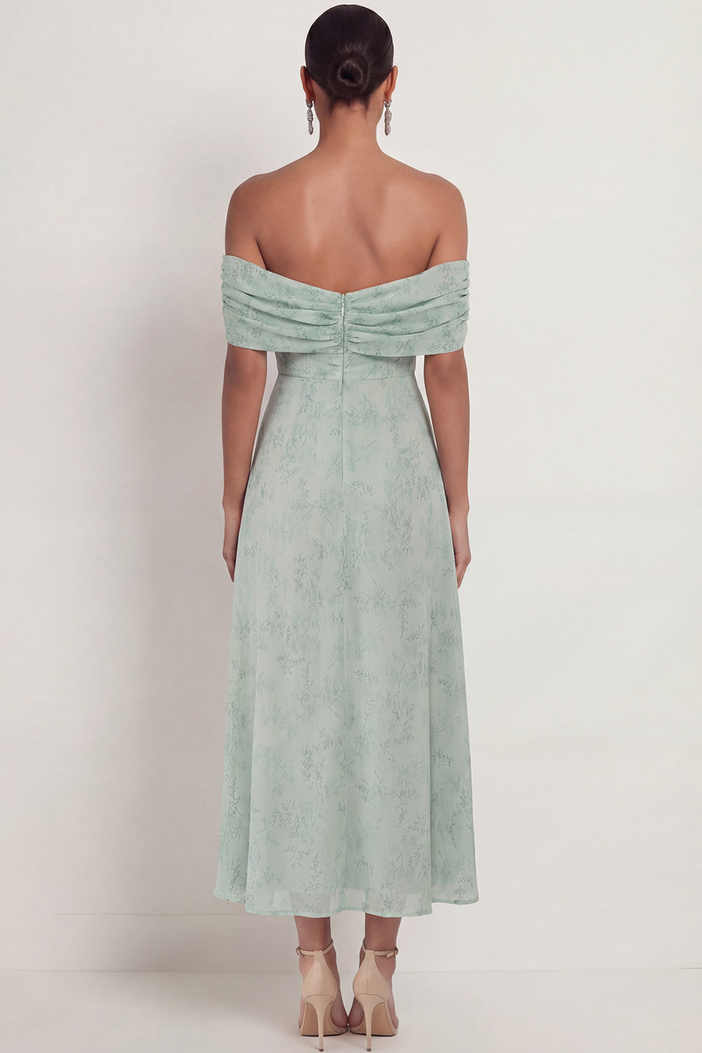 Dusty Sage Mermaid Off the Shoulder Floral Maxi Wedding Guest Dress with Slit