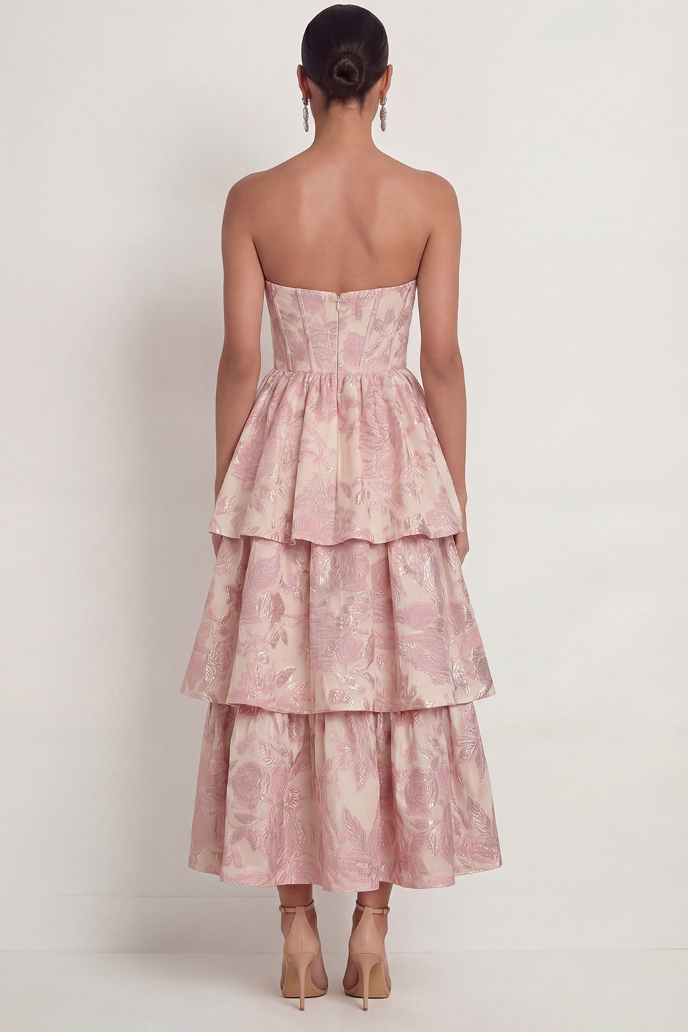 Blush A Line Corset Ruffled Floral Maxi Wedding Guest Dress
