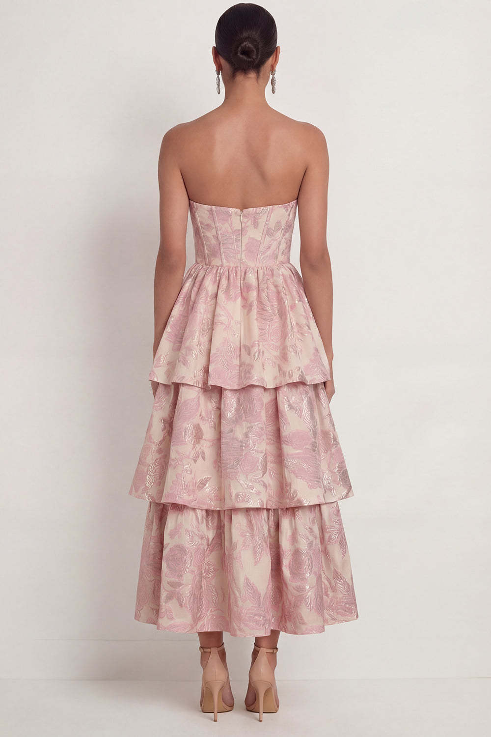 Blush A Line Corset Ruffled Floral Maxi Wedding Guest Dress