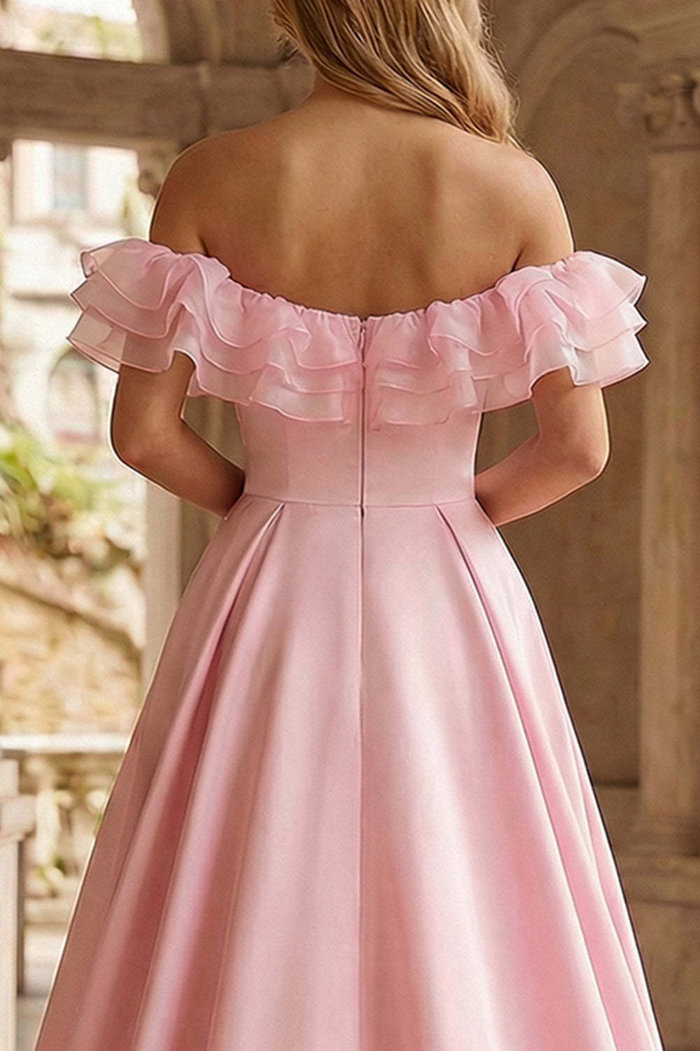 Sparkly Pink Floral Sequin Mermaid Ruffled Maxi Prom Dress with Cape