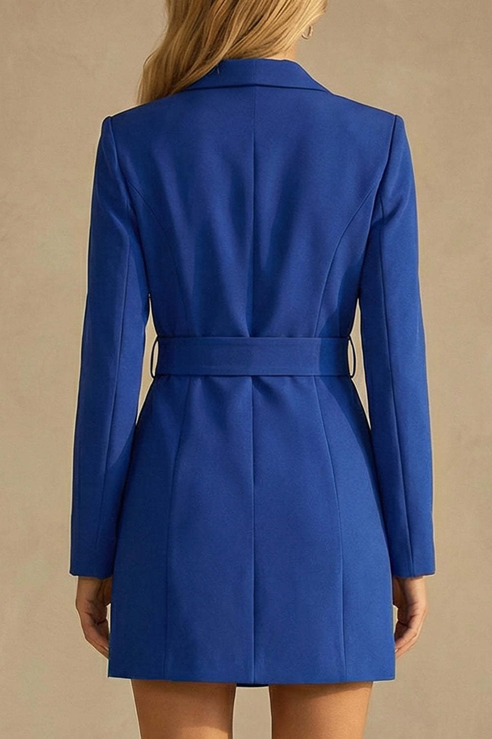 Royal Blue Peak Lapel Short Bodycon Work Dress with Pockets