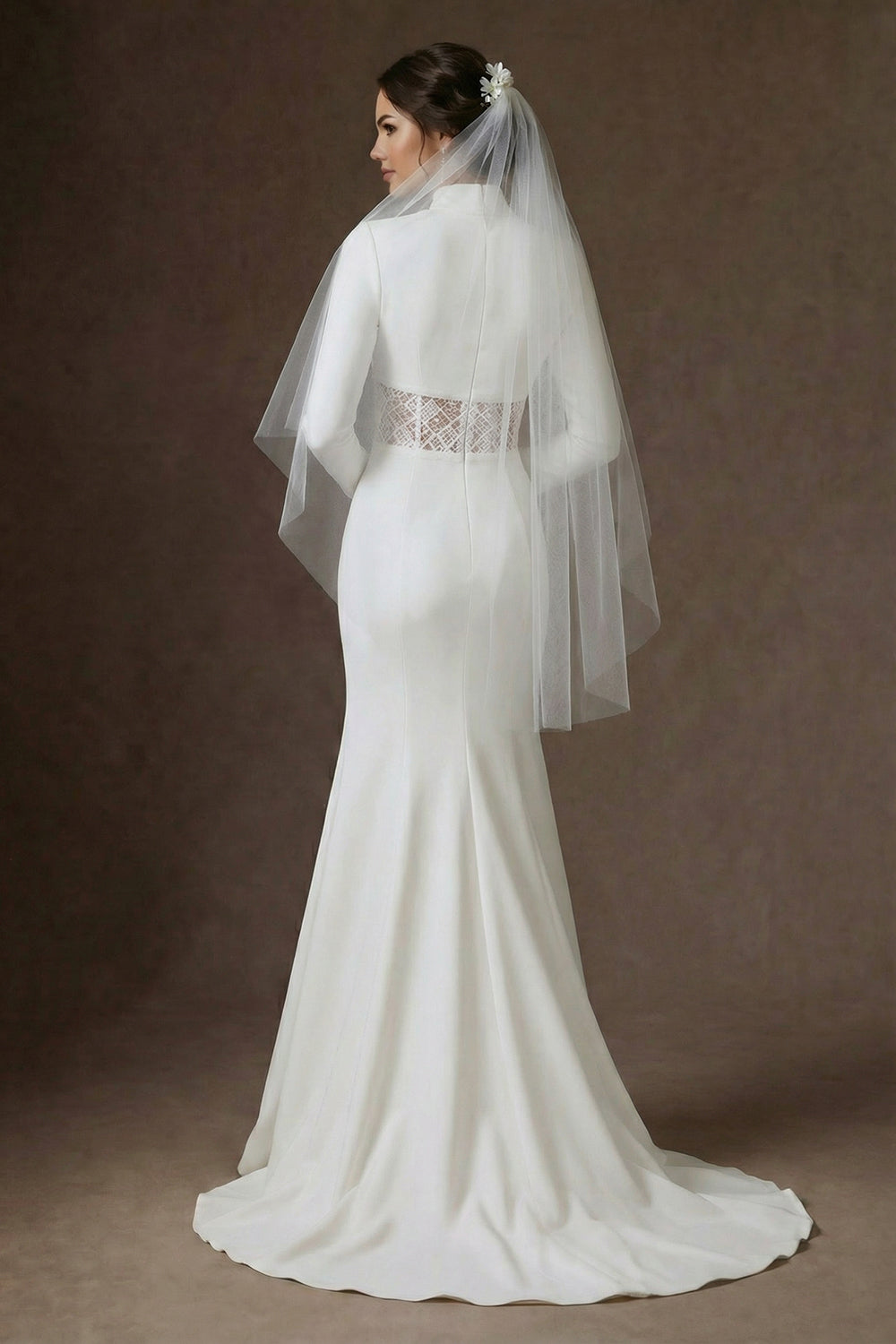 White Mermaid Corset Keyhole High Neck Wedding Dress with Silt