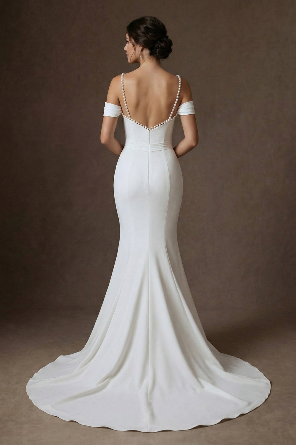 White Mermaid Beaded Sweep Train Wedding Dress with Slit