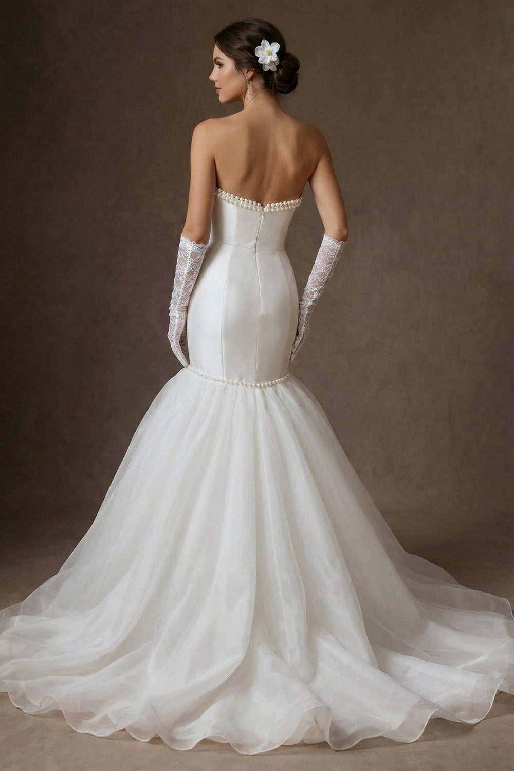 Ivory Mermaid Beaded Strapless Maxi Wedding Dress